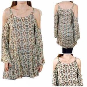 Millau Cold Shoulder Long Sleeve Tunic Dress Top Bohemian Small